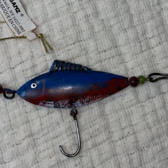 Vintage Fishing Lure Ornament Handpainted Metal Christmas by Ganz - Picture 3 of 6